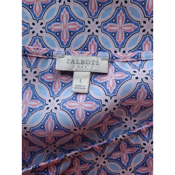 Talbots Womens Tank Top L Pink Purple Sleeveless Geometric Print Preppy - Picture 3 of 7